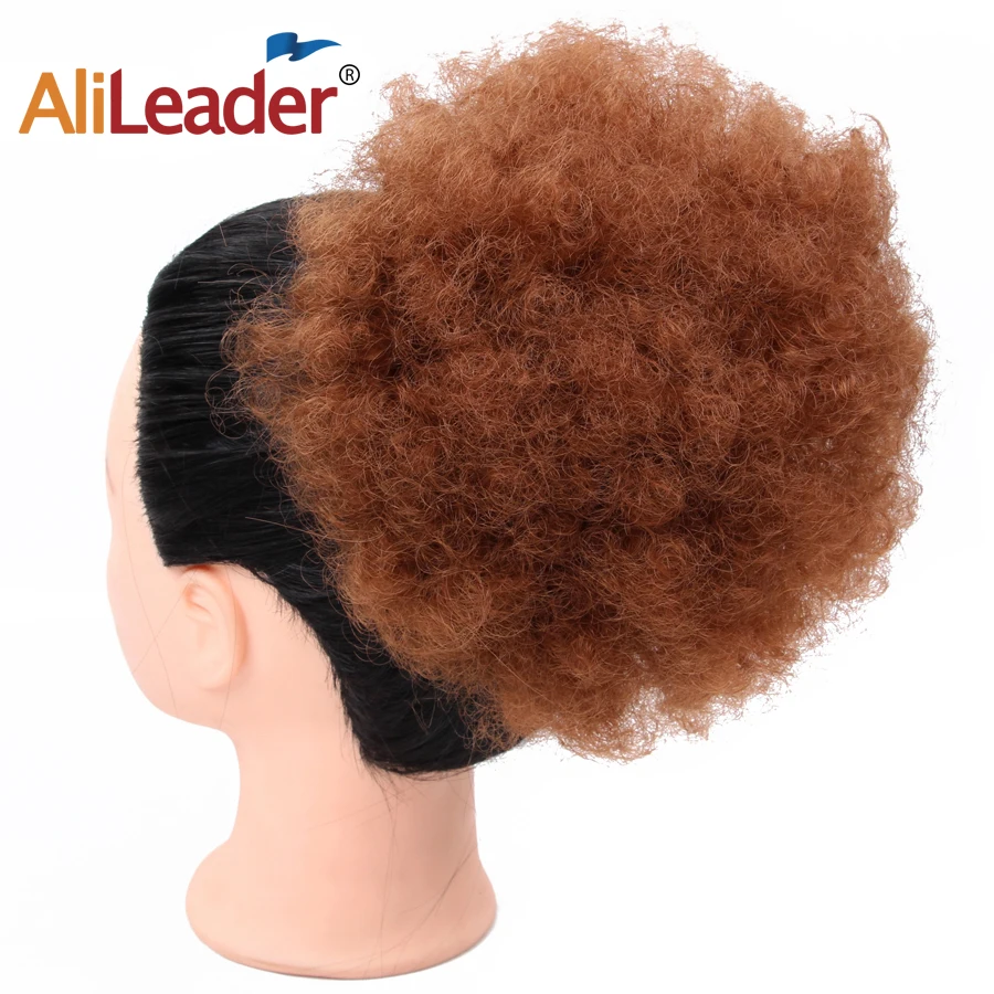 AliLeader Perfect Afro Messy Bun Drawstring Ponytail Extensions Wrap on Bun Hair Piece Natural Puff Short Afro Curly Chignon