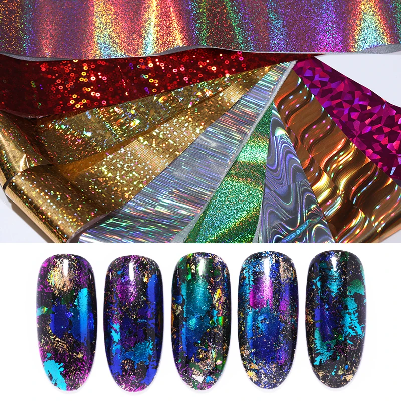 

Holographic Nail Foils Colorful Glitter Laser Transfer Stickers Sliders Mixed Patterns DIY Nail Art Decoration Decals