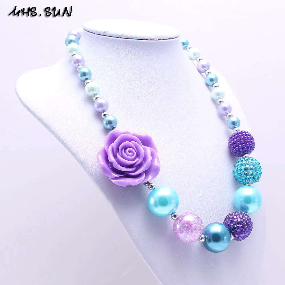 MSH.SUN Flower-collar de cuentas de hilo de color morado grueso + azul, el mejor regalo para niños/encantos para chicas, joyería BN174