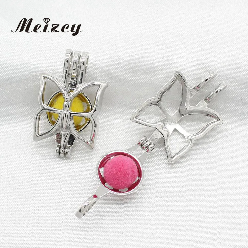 

10pcs Silver Hollow Butterfly Oyster Pearl Cage Beads Lockets Pendant for Perfume Essential Oil Diffuser Necklace Jewelry Making