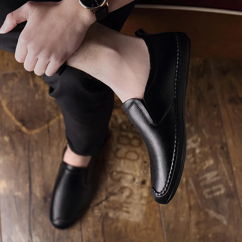 LIN KING/Новинка; Дизайнерские мужские лоферы; повседневная обувь из натуральной кожи; удобная обувь без застежки на плоской подошве; мокасины; homme Chaussures - Цвет: black