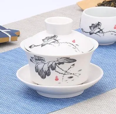 Ручная роспись нефритовый фарфор персиковый цвет керамический гайвань китайский чайный набор кунг-фу чайная посуда супница Sancai чайная чашка пуэр чайник - Цвет: 200ml