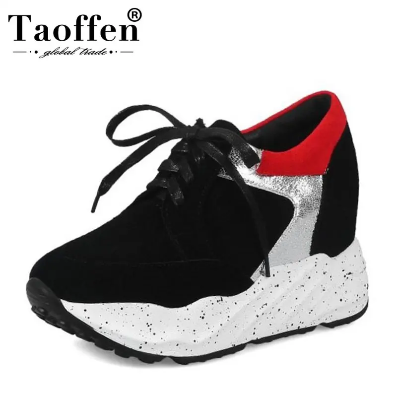 

TAOFFEN Simple Platform Wedges Shoes Women Genuine Leather Wedges Shoes Women Cross Strap Wedges Pumps Women Footwear Size 34-39