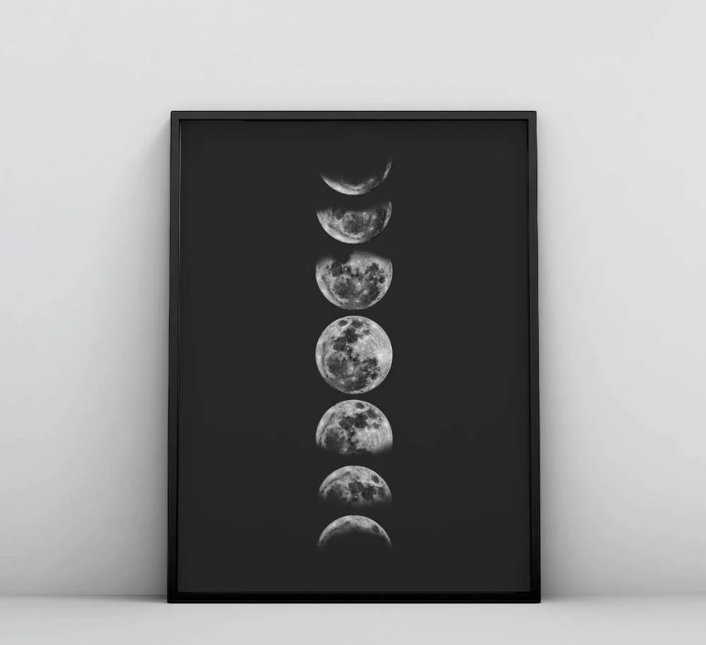

Black and White Moon Phases Poster, La Luna, Minimalist Moon Print, Modern, Watercolor Painting, Astronomy poster