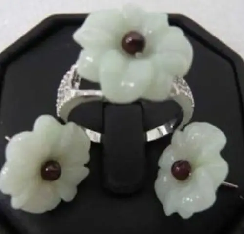 

255 peaceful china jade flower Jewelry earring ring