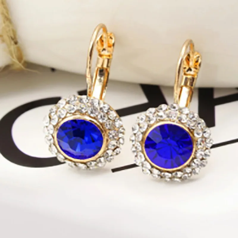 

lake dark royal blue faceted angular cut glass bead charm pave white rhinestone silver gold hoop earrings for women jewelry