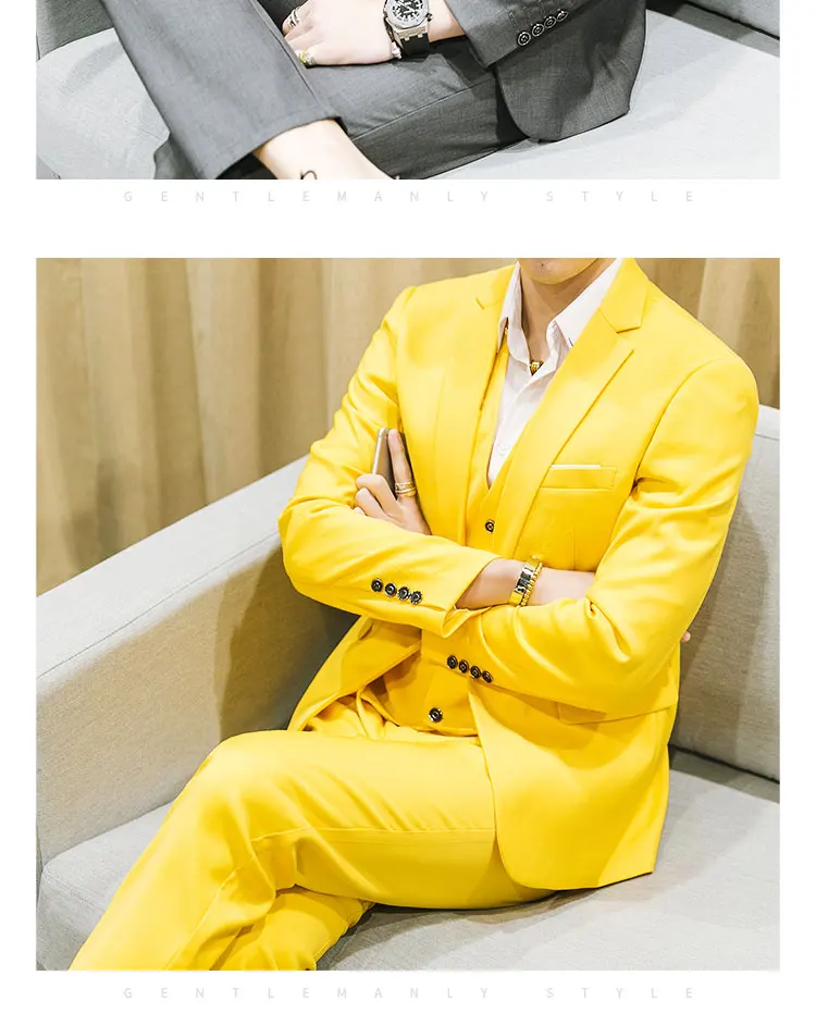 YASUGUOJI Новый 2019 мужские свадебные костюмы повседневное одноцветное цвет Slim Fit костюмы для мужчин Блейзер + жилет брюки 3 предмета