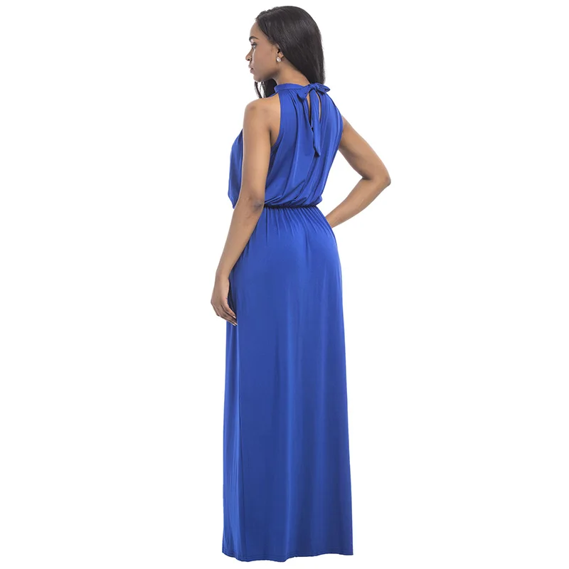 Kostlich Loose Casual Plus Size Ladies Dreses Elastic Waist Back Bow Tie Sexy Women Long Dress O-Neck Sleeveless Summer Dress (18)