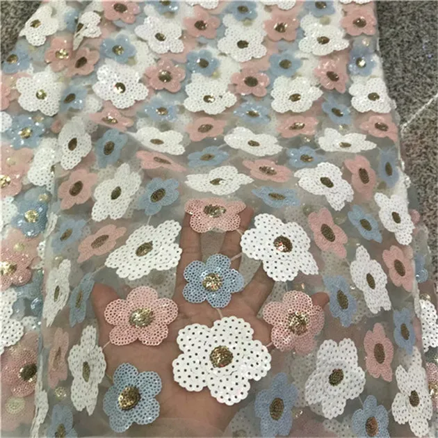African 3D Sequins Lace Fabric 2019 High Quality French Sequence Tulle Nigerian Fabrics For Wedding Multicolor | Дом и сад