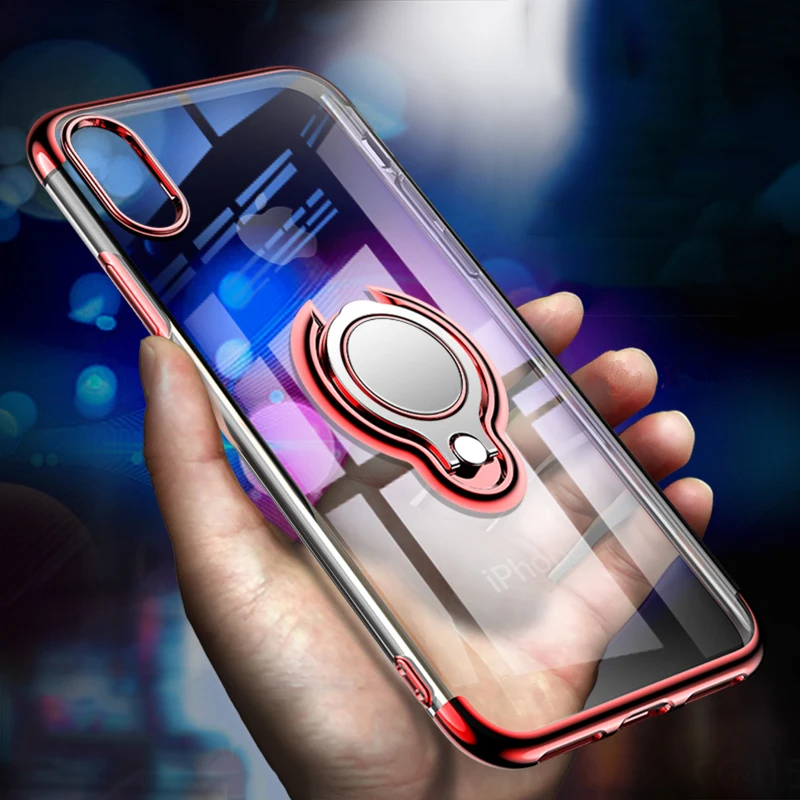 

SUYACS Electroplated Kickstand Bracket Case For iPhone XS MAX XR 6 6S 7 8 Plus X Transparent IMD Soft Shell Back Cover Coque