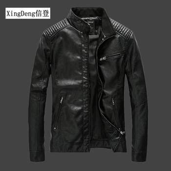 

XingDeng PU Brand fashion Leather Jackets Men Loose Casual warm overcoats Business Winter Male top clothes plus big size