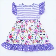 Новое дизайнерское летнее платье с цветочным рисунком для маленьких девочек новейшие детские Платья с цветочным принтом из молочного шелка и жемчуга Лавандовые платья с короткими рукавами для детей от 12 месяцев до 7 лет