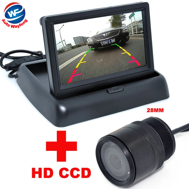 

28mm Car CCD backup Rear View Camera 4.3" Color LCD Car Video Foldable Monitor Night Vision Auto Parking system kit