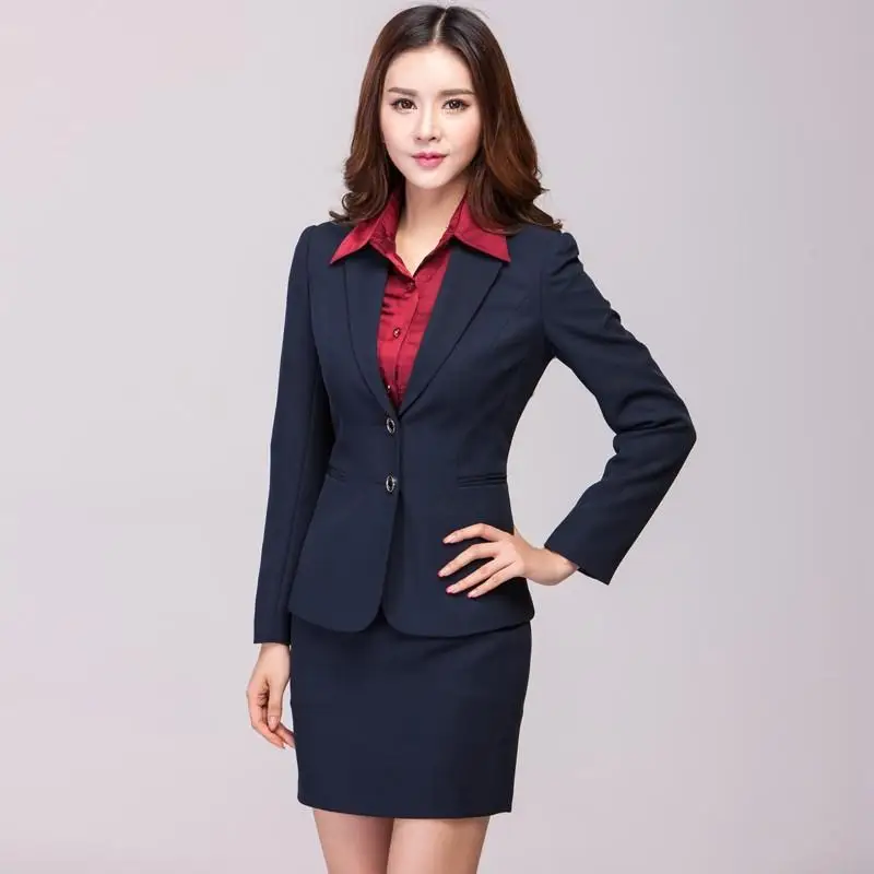 

Womens Custom made Navy Blazer With Skirt Elegant Autumn Women Suits with Skirt Plus Size Women Formal Blazer and Skirt