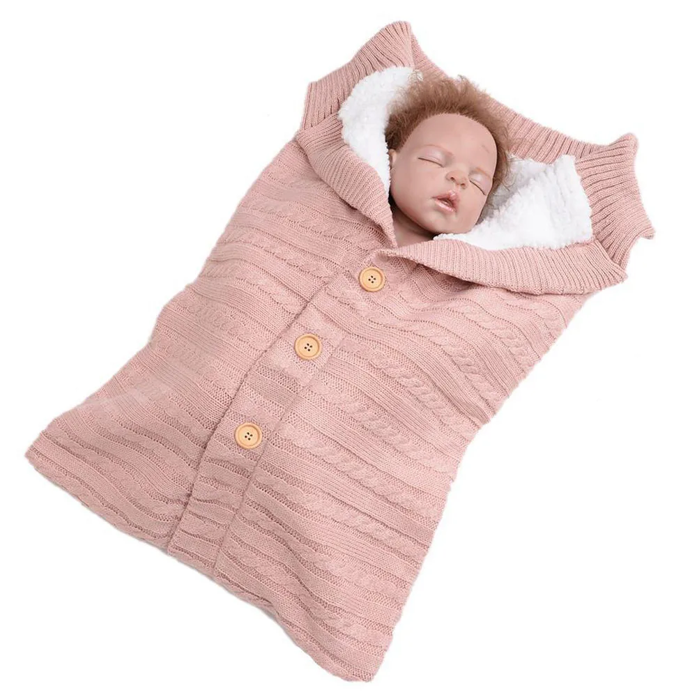 LONSANT конверт для сна для новорожденных одноцветное Вязание пуговица младенческой Детское одеяло зимние теплые для мальчиков и девочек