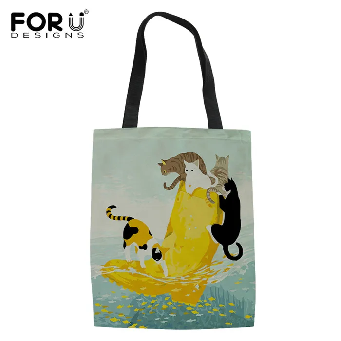 FORUDESIGNS/женские холщовые сумки с рисунком котенка из мультфильма, многоразовые сумки для покупок, сумки на плечо для женщин, школьные книги - Цвет: Y4344Z22