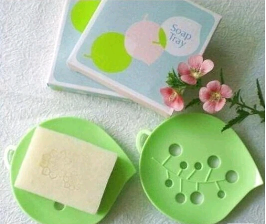 

Free shipping lovely delicate Compact type Green leaf shape High quality plastic lidless Water filter soap dish #434