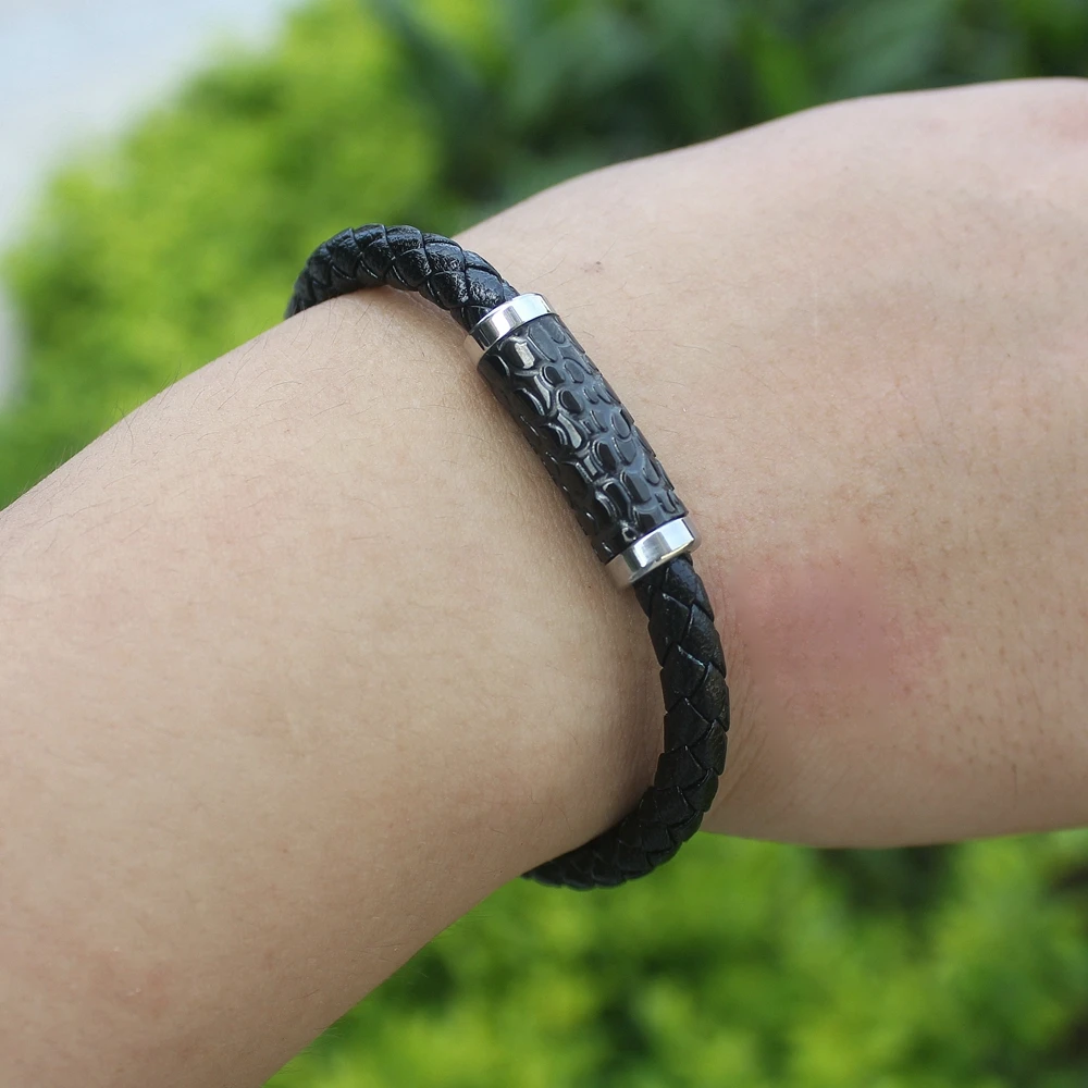 TYO Vintage Style Serpentine Accessories Black Genuine Leather Bracelet For Men fashion Birthday Party Gift Wholesale Jewelry