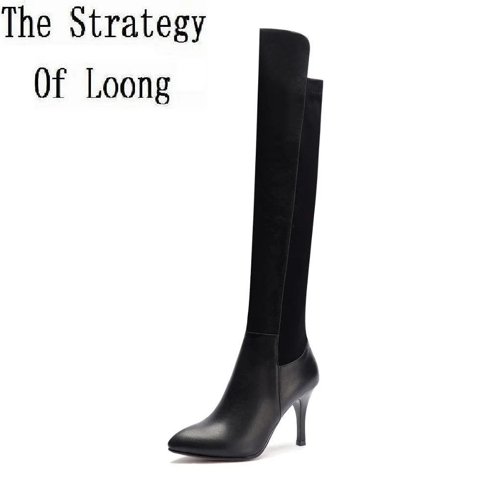Women Genuine Leather Stretch Long Boots Winter Over The Knee Knight Boots Pointed Toe Lady Thin High Heels Boots Plus Size 42 цена Women Genuine Leather Stretch Long Boots Winter Over The Knee Knight Boots Pointed Toe Lady Thin High Heels Boots Plus Size 42 цены онлайн