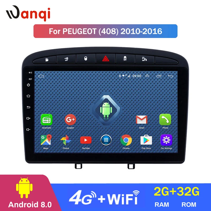 Clearance Android 8.0  2+32G  4G .wifi  9 inch Car gps radio  for 2010-2016 PEUGEOT 308 408  with Bluetooth Mirror Link 2