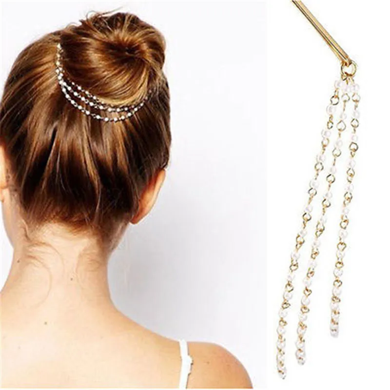 Women Tassels Pearl Chain Hair Clip Hair Accessories Hairpin Hairgrips Headbands Hair Bands