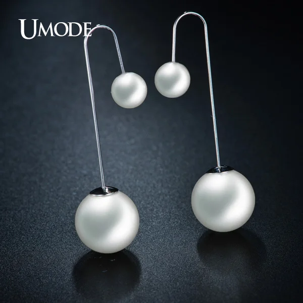 

UMODE Ultra Big Double Simulated Pearl Earrings For Women Boucle D'oreille Pendante Jewelry White Gold Color Bisuteria JE0254B