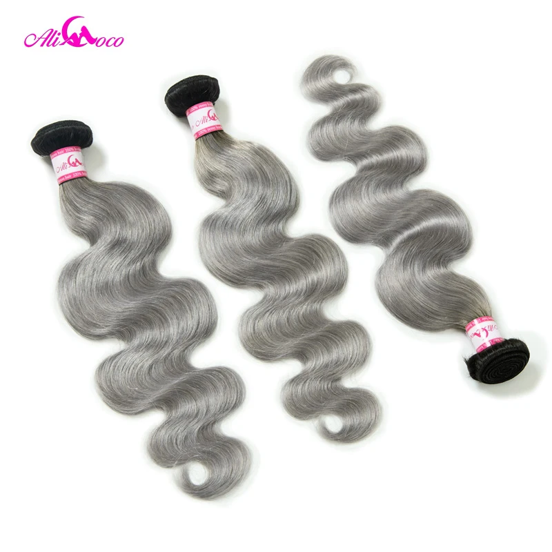 

Ali Coco Brazilian Body Wave Hair 3 Bundles Deals 1B/Grey Color 100% Human Hair Weave Bundles 10-30 Inch Remy Hair Extensions