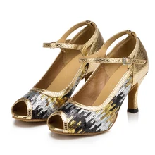 Для женщин Бальные Туфли для латинских танцев на высоком каблуке 7.5 см женские Salsa социальных обувь для вечеринок Танго обувь мягкая подошва 1857