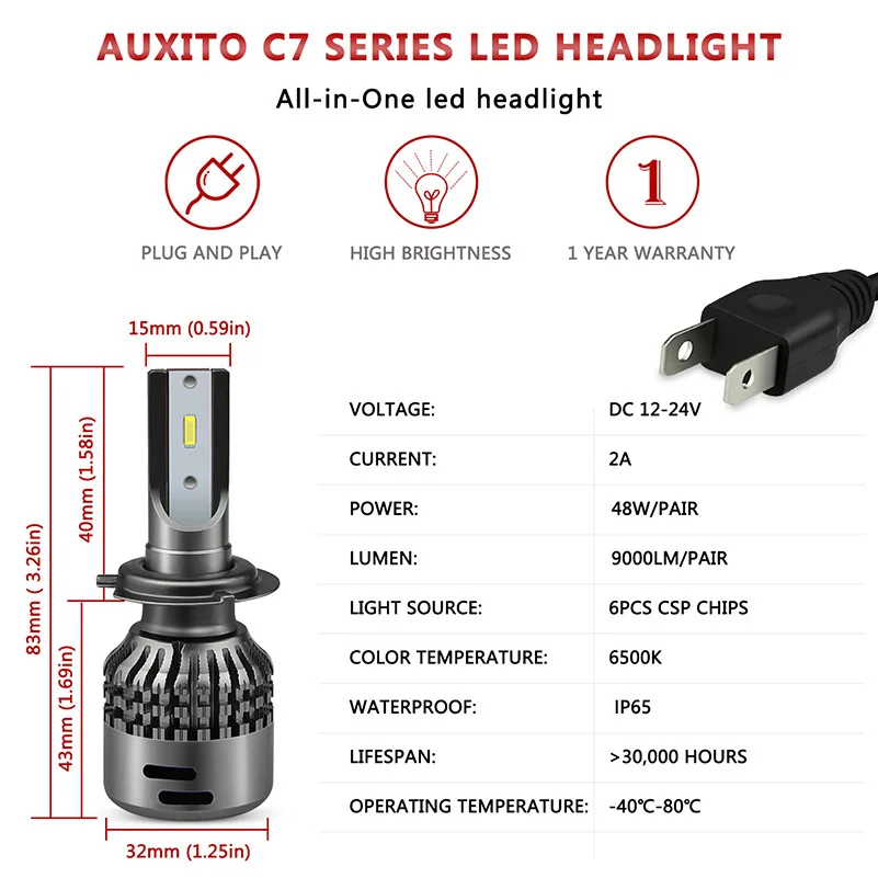 AUXITO 8000LM H7 LED Headlight Bulbs Hi-Lo Beam CSP Chip 12V 24V Auto Headlamp H11 Led Light for Renault Koleos Latitude Fluence