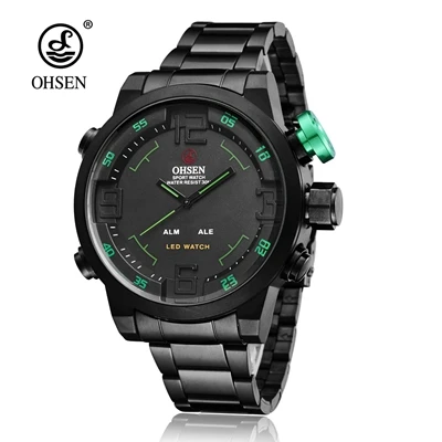 OHSEN бренд Цифровые кварцевые наручные часы Мужчины Мужской 3ATM повседневные уличные спортивные электронные Военные Светодиодные часы Relogio Hombre - Цвет: Black green