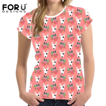 

FORUDESIGNS Cute Bull Terrier Printing Women's Summer T Shirt Breathable Short Sleeve Female Tops Tee Shirts O-neck Tshirts