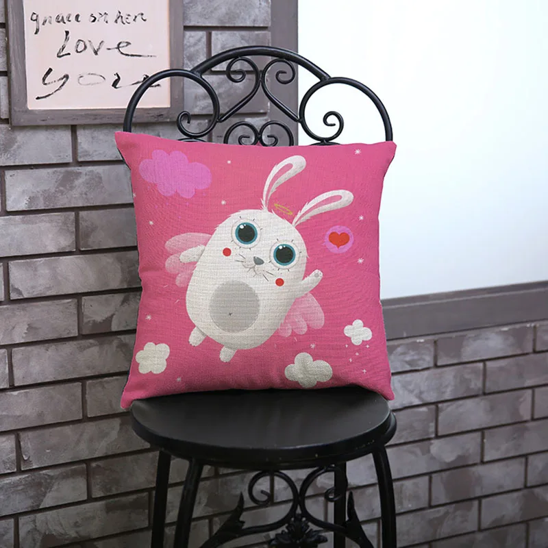Cute cartoon rabbit character of cotton and linen pillow European home