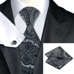 LS-766 Специальное предложение Для мужчин галстук Марка Пейсли 100% шелковый галстук + платок + Запонки Наборы для Для мужчин Свадебная