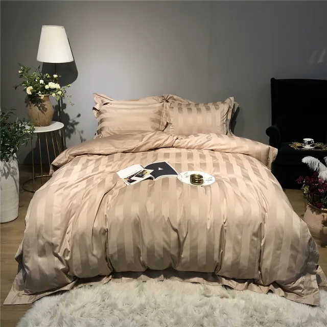 4 pieces luxury champagne gold bedding king size 100 Cotton bed sheets