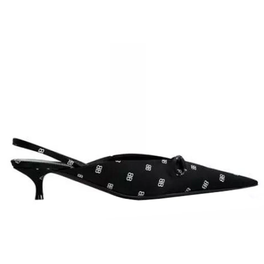 

Printed Satin Leather In The Middle with Baotou Sandals Female Tide 2019 Spring and Summer Pointy Cat and Shoes