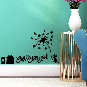 

tiny mouse hole happy new year letters wall stickers living room vinyl wall art home decorations diy 3d animal decals