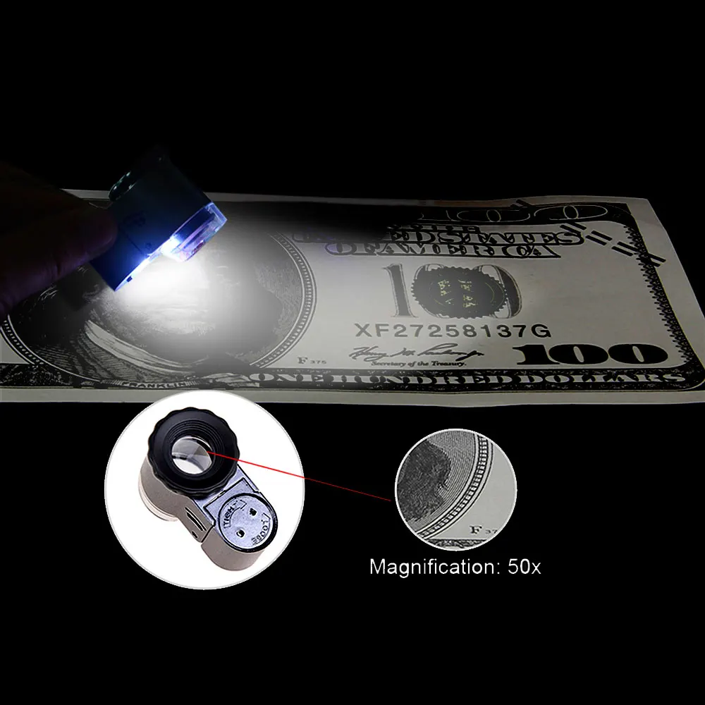 AIEOE 50x Ручной мини Карманный микроскоп Лупа ювелира с светодиодный светильник и