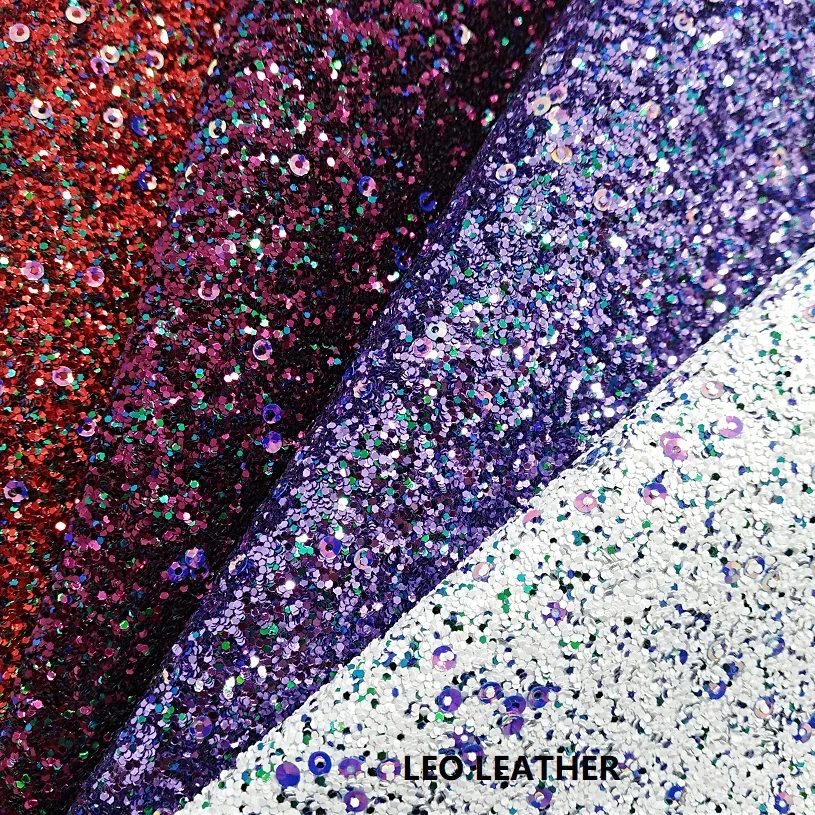 

1PCS 21X29CM Synthetic Letaher, Chunky Glitter Leather with Sequins Stretch soft Fabric Backing For DIY Accessories S134