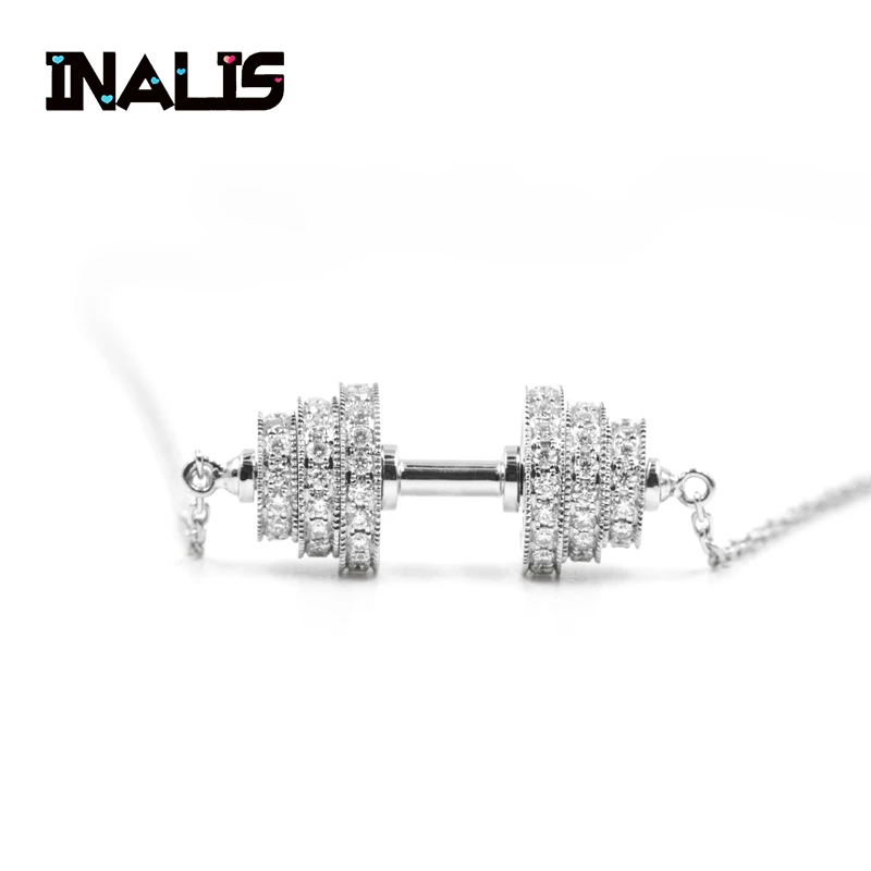 

INALIS New Necklace Unique Design 925 Sterling Silver Fine Jewelry High Quality Austrial Crystal Rawness Barbell Pendant Gift