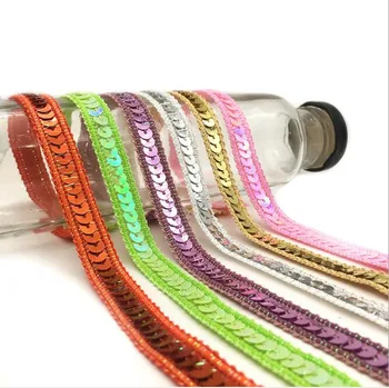 

50meters 12mm DIY Shiny Gold Sequin Ribbon Trim Fabric For Latin Dance Dress Costume Decoration Sewing Ribbon Lace