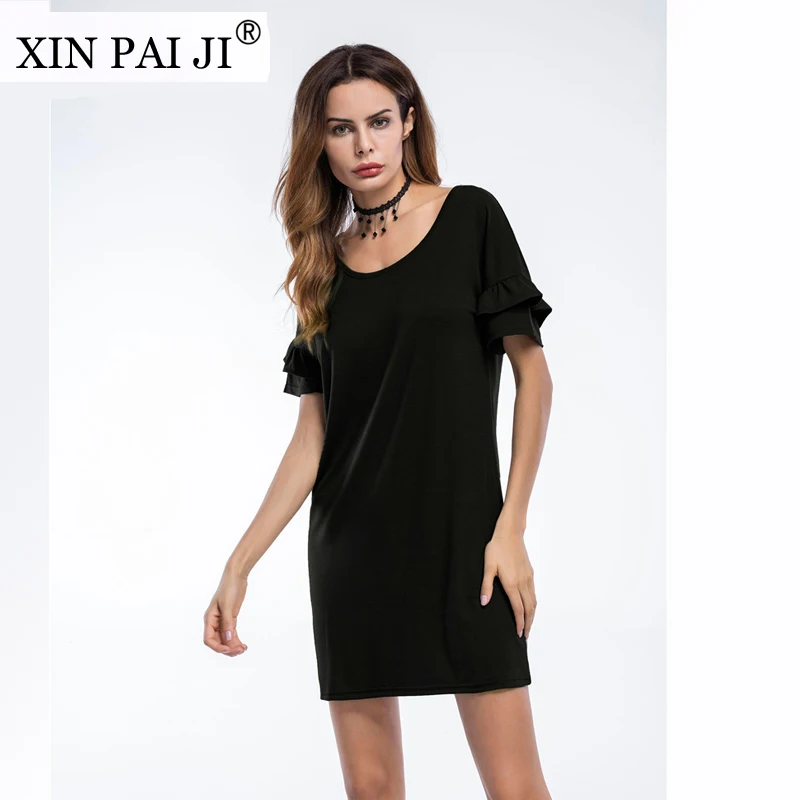 XIN PAI JI 2017 модное женское летнее платье с рюшами на рукавах Повседневное