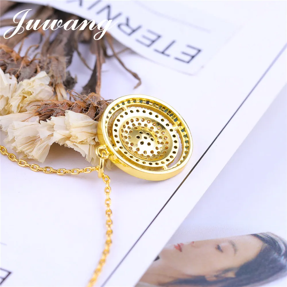 JUWANG Round Turkish Evil Eye Pendant Necklace for Woman Gold Silver Color Chain Copper Inlay Multicolor CZ Statement Jewelry Fashion Jewelry