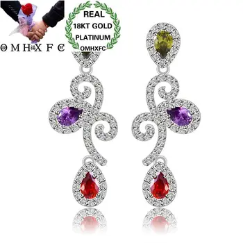 

OMHXFC Wholesale European Fashion Woman Girl Birthday Wedding Gift Vintage Water Drop Zircon 18KT White Gold Stud Earrings EH174