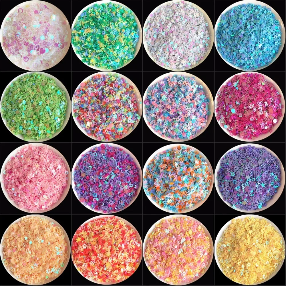 

20g Popular Mix colors Multi 3-5mm Star Heart Hollow Plum Snowflake Shape pvc loose sequins Wedding Decoration confetti Nail Art
