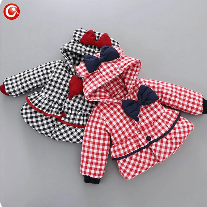 Baby Girls Winter Bow Coats Kids Hoodies Plaid Warm Snowear Clothes Infant Girl Princess Jackets&Parkas Clothing 2016 (11)