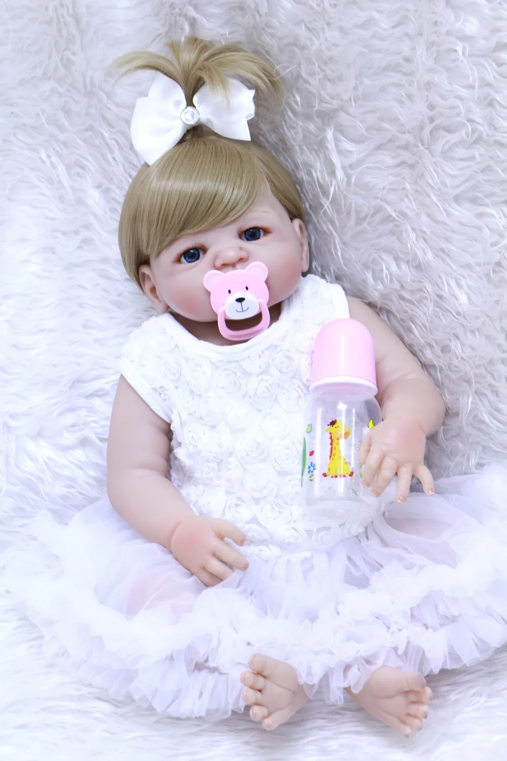 

23'' Lifelike Reborn Baby Dolls White Skin Babies Doll Full Vinyl Body So Truly 57cm bathe menina realistic dolls for sale toys