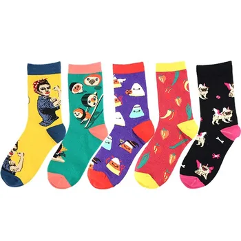 

PEONFLY New 2019 Autumn Winter Women Socks Funny Sushi Rice Pattern Happy Socks Harajuku Kawaii Dogs Colorful Cotton Sokken