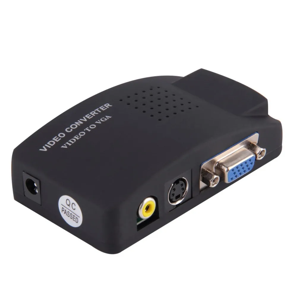 

PC Laptop Composite Video TV RCA Composite S-Video AV In To PC VGA LCD Out Converter Adapter Switch Box Black US Plug Wholesale
