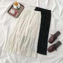 Женская плиссированная юбка с принтом Лето Новая Женская Корейская версия шифон Империя Женская Офисная Леди до середины икры