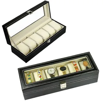 

6 Grid Casket Watch Boxes Jewelry Leather Display Storage Holder Winder case Refinement Slots Wrist Watches Gift